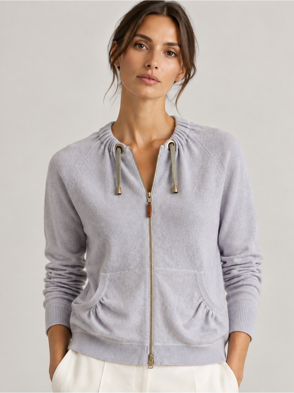 Brunello Cucinelli 100% Cashmere Double Zip Sweater in Light Blue - S